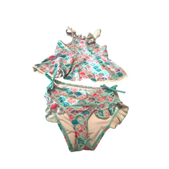 SweetHoney Two-Piece Fan Print Swimsuit Size 8Y - Picture 1 of 4